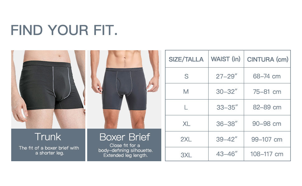 mens underwear size chart