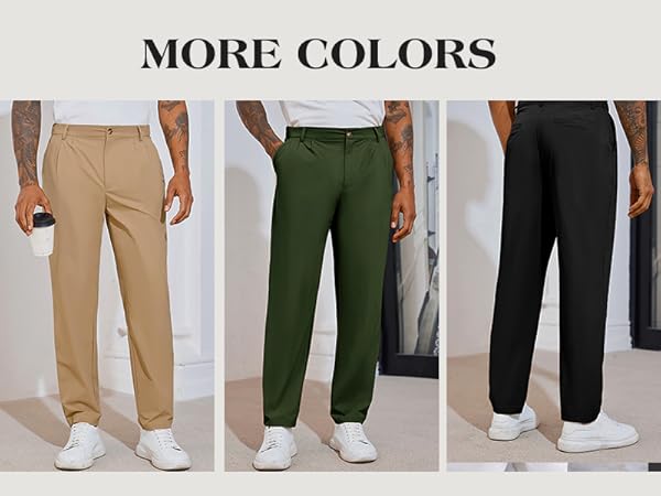 Mens Dress Pants Slim Fit Elastic Waist Flat Front Casual Slacks