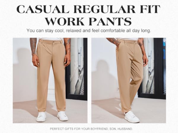 Mens Dress Pants Slim Fit Elastic Waist Flat Front Casual Slacks