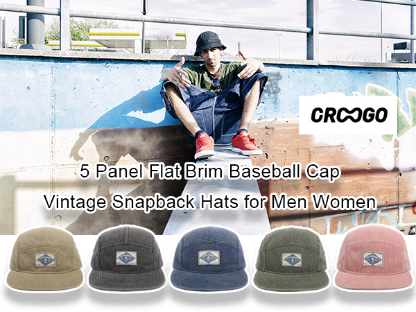 Snapback 5 Panel Hat for Men Women Washed Cotton Flat Bill Baseball Cap Hip Hop Biker Board Cap