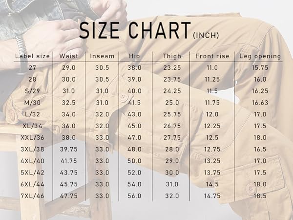 Match Mens Cargo Pants Size Chart 3357