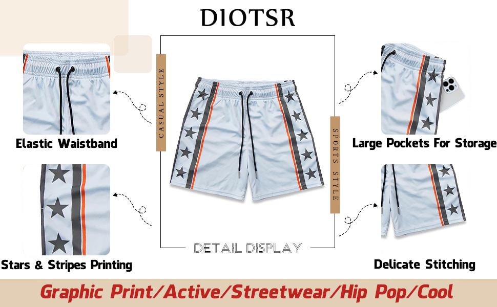 DIOTSR Mens Retro Casual Graphic Shorts