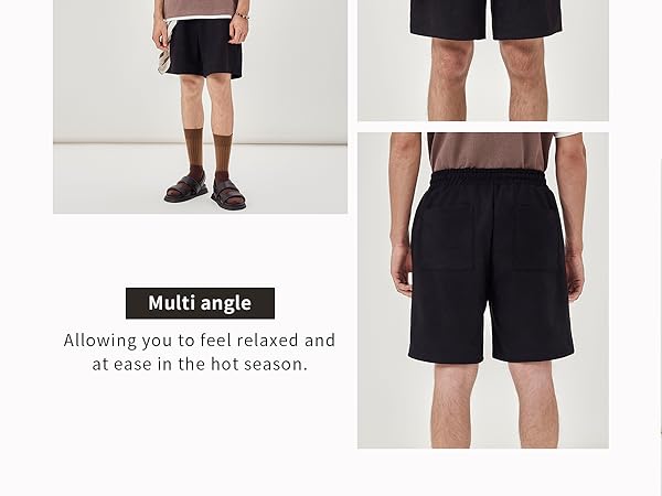 Mens Casual Shorts Suede Elastic Waist Drawstring Summer Shorts