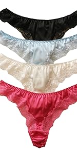 Yavorrs 4PCS Womens Silk  Thong Lace