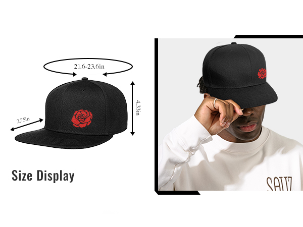 Snapback Hats for Men Fitted Rose Flower Gaming Trucker Dad Black 