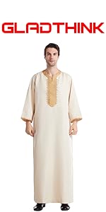 Muslim man Thobe Arabian Robe 3/4 Sleeve Embroidered Robe 