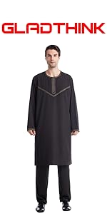 Men Muslim Arabian Robe Long Sleeve Robe with Pants