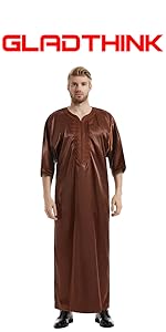 GladThink Muslim Arab Men Thobe Thawb Caftan Short Sleeves Middle East Men Thobe Coffee M