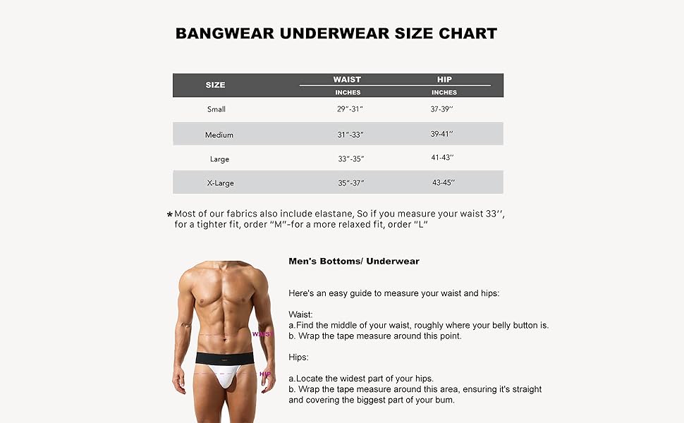 BANGWEAR SIZE CHART