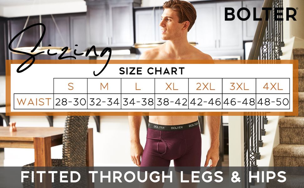 size chart bolter boxer brief underwear for men leg 4xl 3xl 2xl small medium large