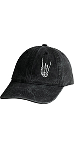 Skeleton Hand Hats for Men Women Baseball Cap Washed Black