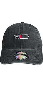 Unisex 1% Battery Hat for Men Women Washed Black