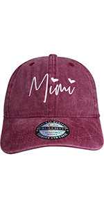 Mimi Embroidered Hat for Grandma Mom Baseball Cap Washed Burgundy