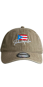 Puerto Rico Flag Embroidery Baseball Cap Washed Khaki