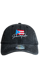 Puerto Rico Flag Embroidery Baseball Cap Washed Black