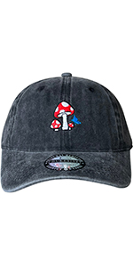 Mushroom with Butterfly Hats for Women Men Washed Black