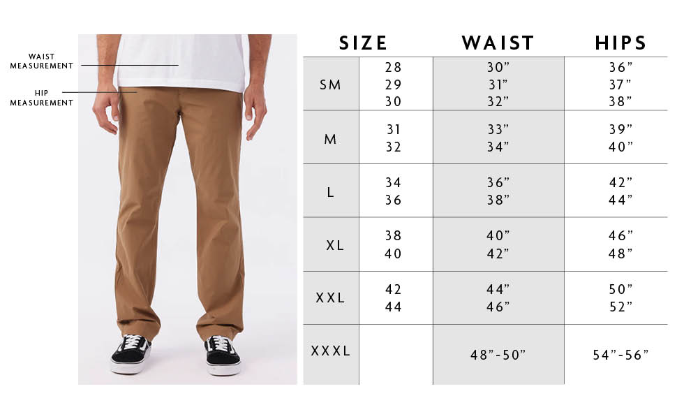 Mens Pants Size Chart