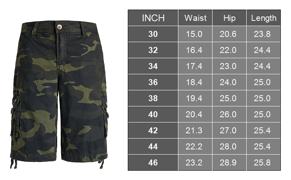 CARGO SHORTS SIZE CHART