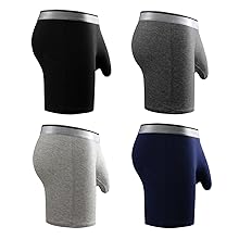 Cotton Boxer Briefs Long Leg Boxer Brief Shorts No Ride Up Boxers with Separate Pouch