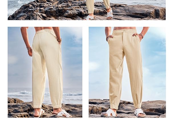 Mens Linen Pants Casual Elastic Waist Lightweight Beach Yoga Harem Pants