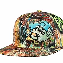 Graffiti Snapback Dad Hat, Unisex Cartoon Flat Bill Baseball Cap