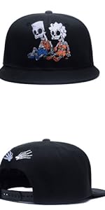 Cute Skull Zombie Skeleton Embroidery Snapback Hat Unisex Adjustable Flat Bill Baseball Cap