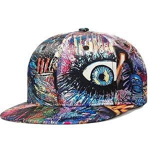 Quanhaigou Printed Baseball Cap,Colorful Graffiti Unisex Snapback Flat Bill Dancing Hip Hop Hats