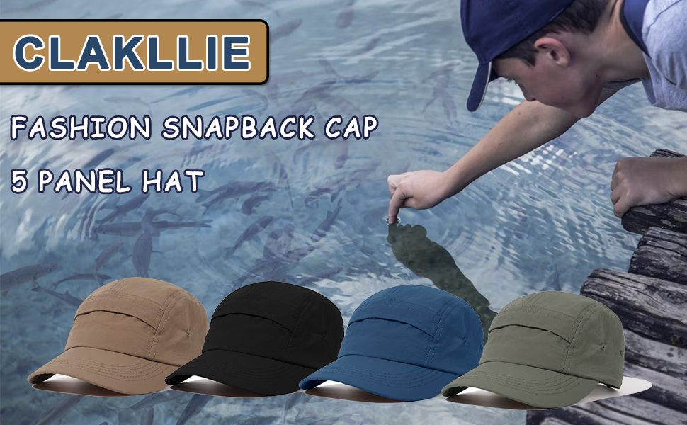 Waterproof Baseball Cap Quick Dry Hat Lightweight Nylon 5 Panel Cap Camp Cap with Snap Closure