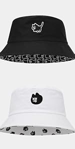 Embroidered Bucket Hats Unisex Summer Travel Beach Fisherman Cap for Men Women Teens White Cat