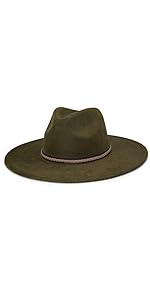 Fluffy Sense Felt Wide Brim Western Fedora Rancher Hats Olive Green