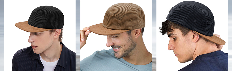 Corduroy Flat Bill Cap Lightweight 5 Panel Camp Hat Snapback HipHop Baseball Cap Low Profile Dad Hat