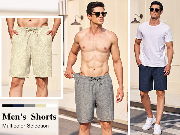 Men Elastic Waist Drawstring Shorts