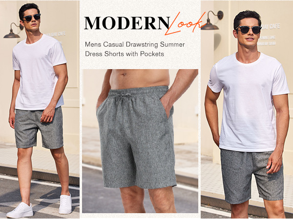 Mens Elastic Waist Drawstring Flat Front Short