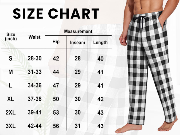 Mens Flannel Pajama Pants Cotton Plaid Lounge Sleep Pants Elastic Waist Casual Pants with Pockets