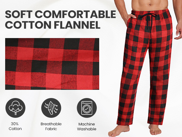 Mens Flannel Pajama Pants Cotton Plaid Lounge Sleep Pants Elastic Waist Casual Pants with Pockets