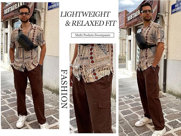 COOFANDY Mens Casual Cargo Pants Relaxed Fit Outdoor Hiking Pants Cotton Drawstring Sweatpants