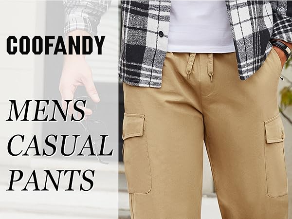 COOFANDY Mens Casual Cargo Pants Relaxed Fit Outdoor Hiking Pants Cotton Drawstring Sweatpants