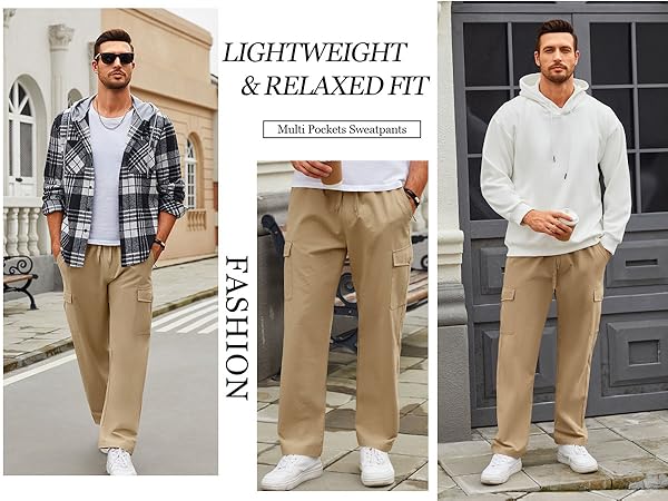 COOFANDY Mens Casual Cargo Pants Relaxed Fit Outdoor Hiking Pants Cotton Drawstring Sweatpants