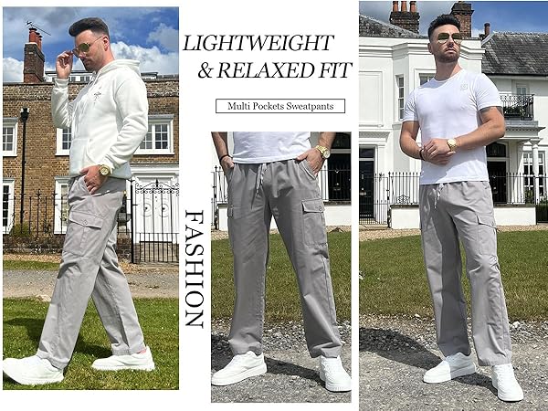 COOFANDY Mens Casual Cargo Pants Relaxed Fit Outdoor Hiking Pants Cotton Drawstring Sweatpants