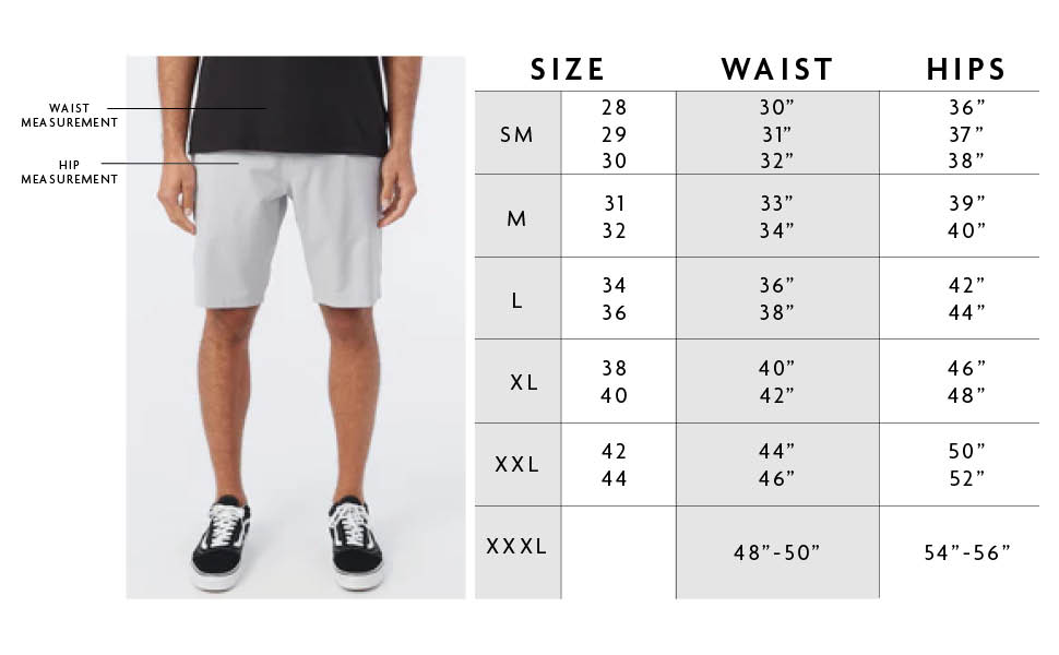 O&amp;amp;#39;Neill Mens Hybrid Short A+ Size Chart