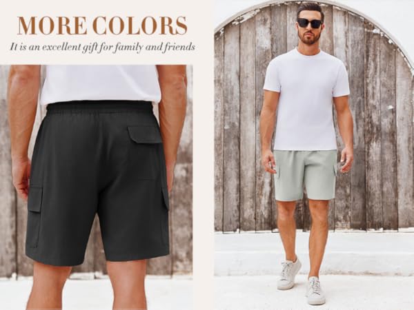 Mens Casual Cargo Shorts Cotton Workout Drawstring Elastic Wasit Summer Beach Shorts