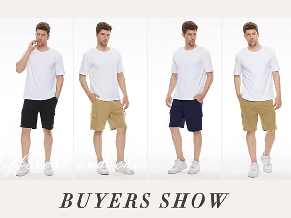 Mens Casual Cargo Shorts Cotton Workout Drawstring Elastic Wasit Summer Beach Shorts