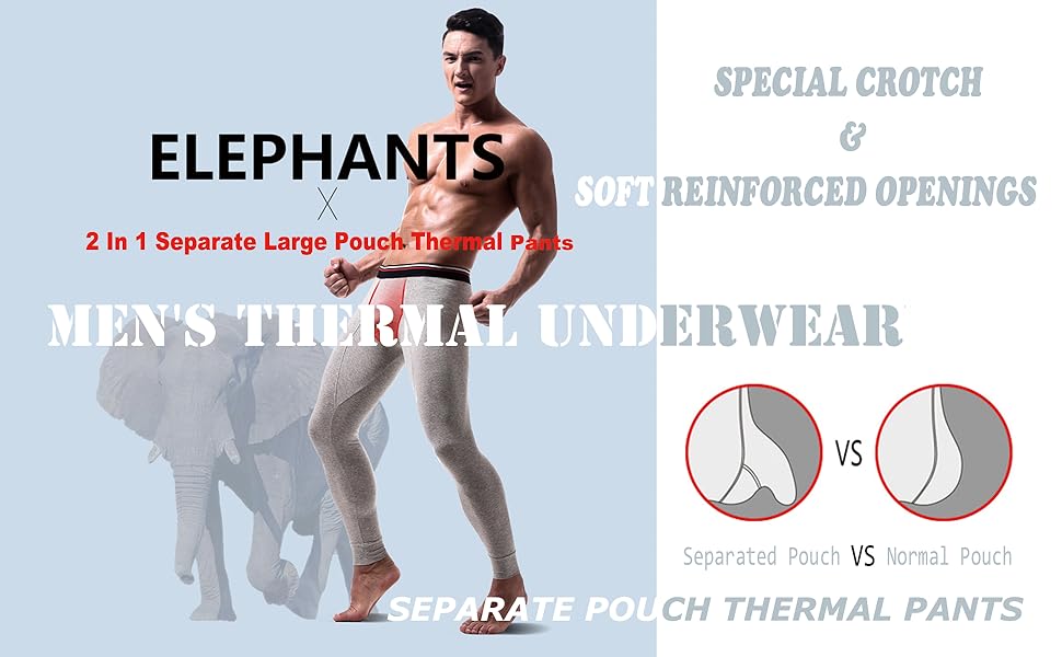 Men''s Thermal Underwear Pants Thermal Bottoms Long Johns Bottoms with Separate Pouch