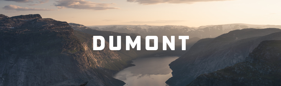 dumont logo name with mountain background