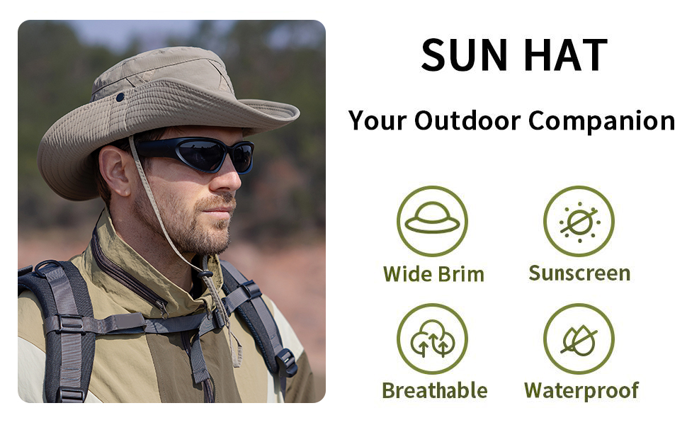 Sun Hat Waterproof Wide Brim Bucket Hat Packable Boonie Hat for Fishing Gardening Safari Beach