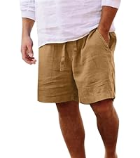 Men''s Linen Shorts Casual Elastic Waist Drawstring Summer Beach Shorts