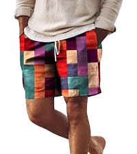 Linen Shorts for Men Casual Shorts with Pockets Drawstring Linen Beach Shorts Summer Shorts