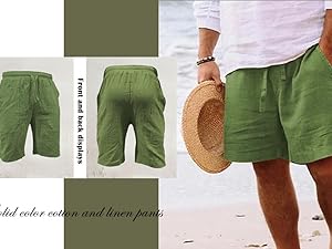 Men''s Linen Summer Shorts Elastic Waist Drawstring Summer Beach Shorts