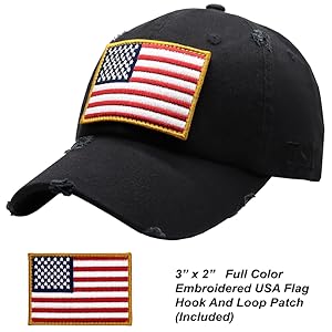 American Flag hat with full color USA Flag patch (Included)