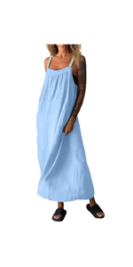 Women&#39;s Simple Cotton Linen Sling Dress